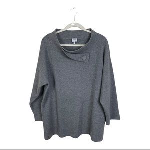 Armani Collezioni Size 12 Grey 100% Cashmere Cowl Neck Button Collar Sweater